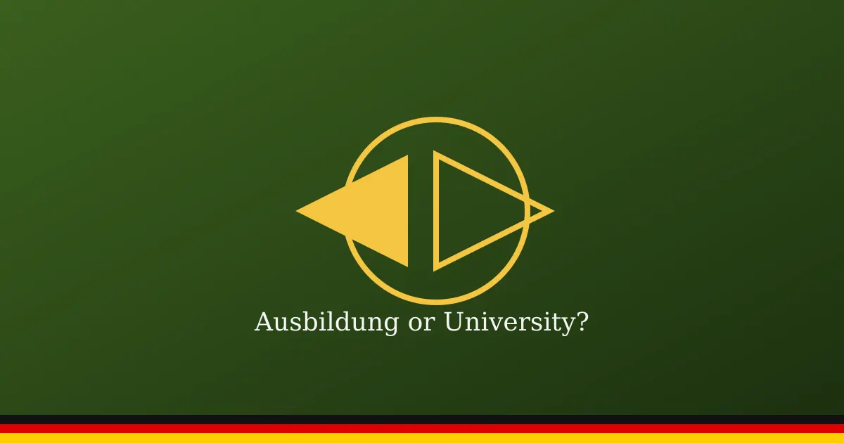 Illustration comparing a graduation cap and a gear representing Ausbildung.